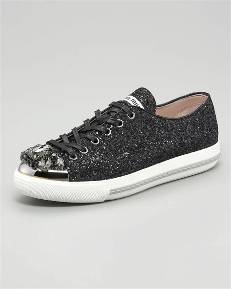 miu miu sneakers black glitter|mi miu prada sneakers.